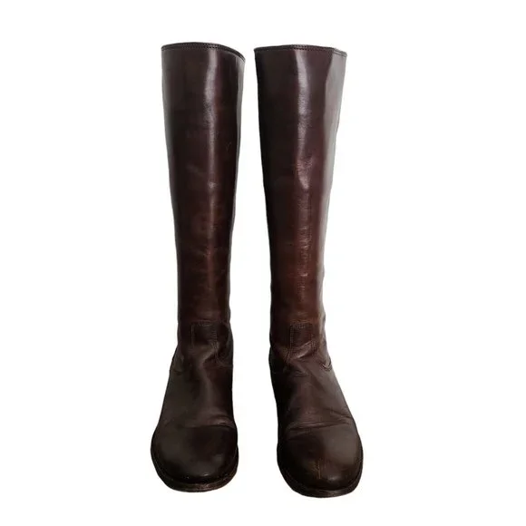 Frye Melissa Back Zip Knee High Riding Boots Leather Cognac 6 - Picture 3 of 5